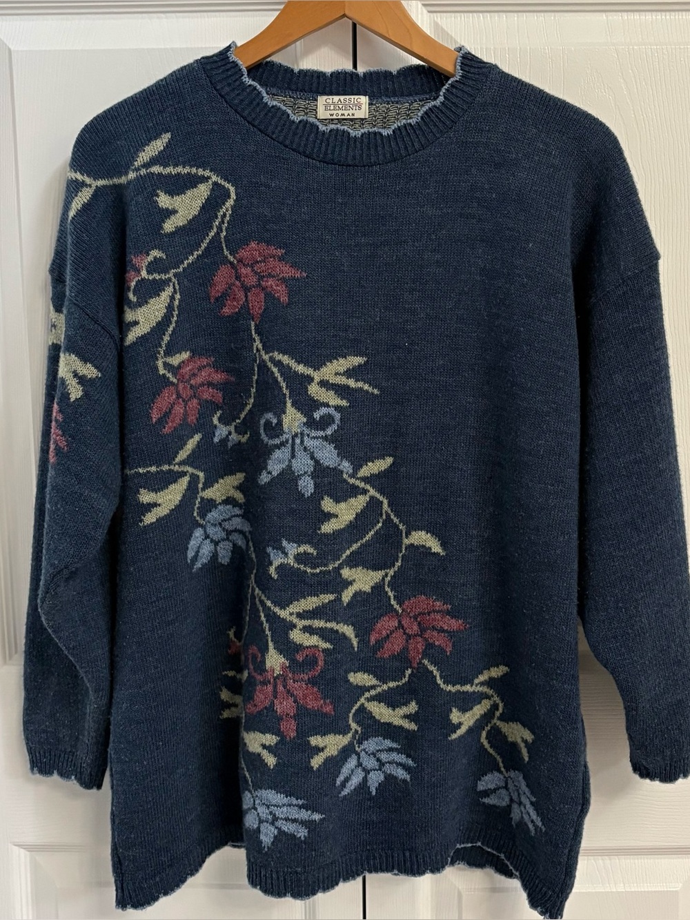 Classic Elements Vintage Blue Floral Cottagecore Grandmacore Sweater Sz 1X